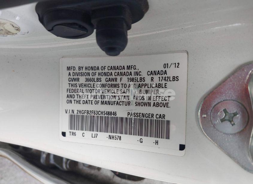 Photo 9 of 2012 Honda Civic HF (VIN 2HGFB2F63CH548846)