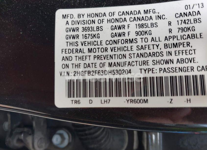 Photo 9 of 2013 Honda Civic HF (VIN 2HGFB2F63DH530204)