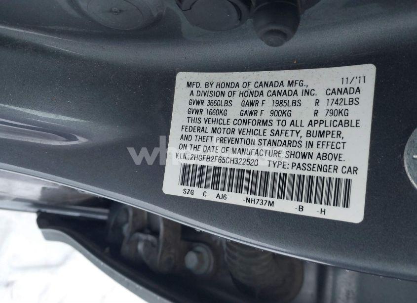 Photo 9 of 2012 Honda Civic SDN HF (VIN 2HGFB2F65CH322520)