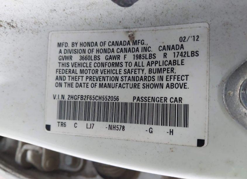 Photo 9 of 2012 Honda Civic HF (VIN 2HGFB2F65CH552056)