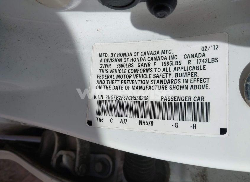 Photo 9 of 2012 Honda Civic HF (VIN 2HGFB2F67CH550308)