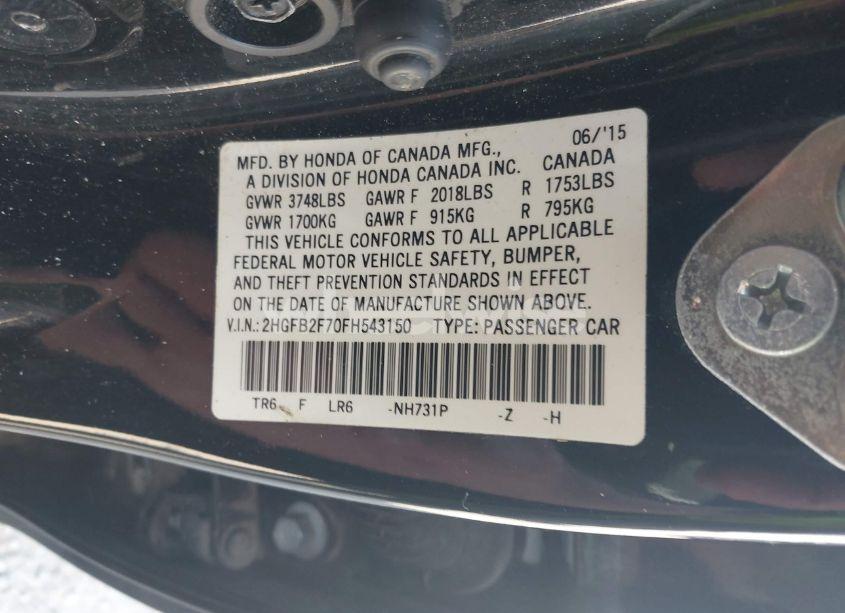 Photo 9 of 2015 Honda Civic SE (VIN 2HGFB2F70FH543150)