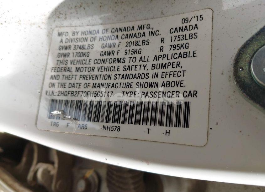 Photo 9 of 2015 Honda Civic SE (VIN 2HGFB2F70FH565147)