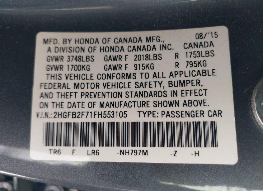 Photo 9 of 2015 Honda Civic SE (VIN 2HGFB2F71FH553105)