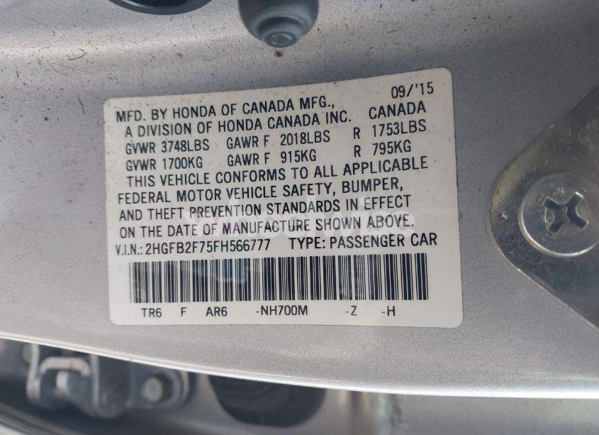Photo 9 of 2015 Honda Civic SE (VIN 2HGFB2F75FH566777)