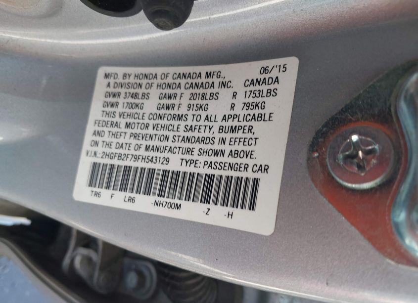 Photo 9 of 2015 Honda Civic SE (VIN 2HGFB2F79FH543129)