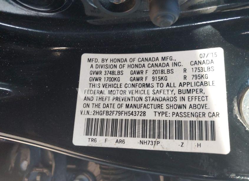 Photo 9 of 2015 Honda Civic SE (VIN 2HGFB2F79FH543728)
