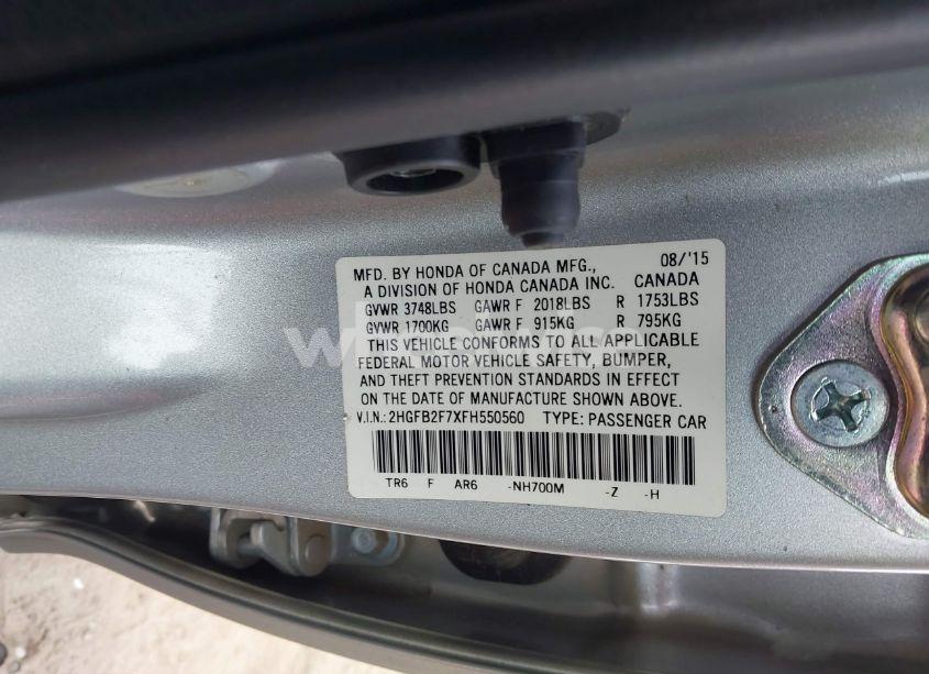 Photo 9 of 2015 Honda Civic SE (VIN 2HGFB2F7XFH550560)