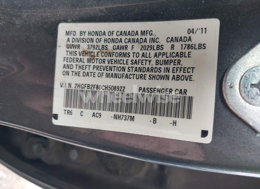 Photo 9 of 2012 Honda Civic EX (VIN 2HGFB2F80CH508922)