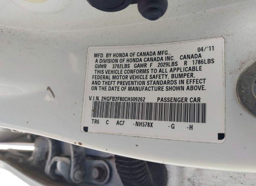 Photo 9 of 2012 Honda Civic EX (VIN 2HGFB2F80CH509262)