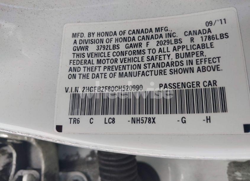 Photo 9 of 2012 Honda Civic EX (VIN 2HGFB2F80CH520990)