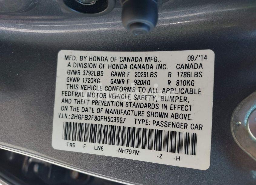 Photo 9 of 2015 Honda Civic EX (VIN 2HGFB2F80FH503997)