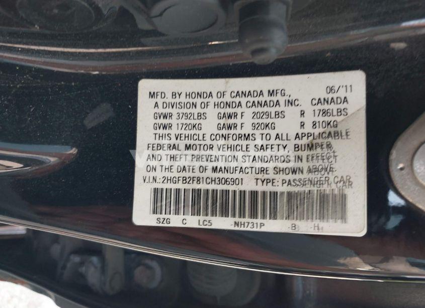 Photo 9 of 2012 Honda Civic EX (VIN 2HGFB2F81CH306901)