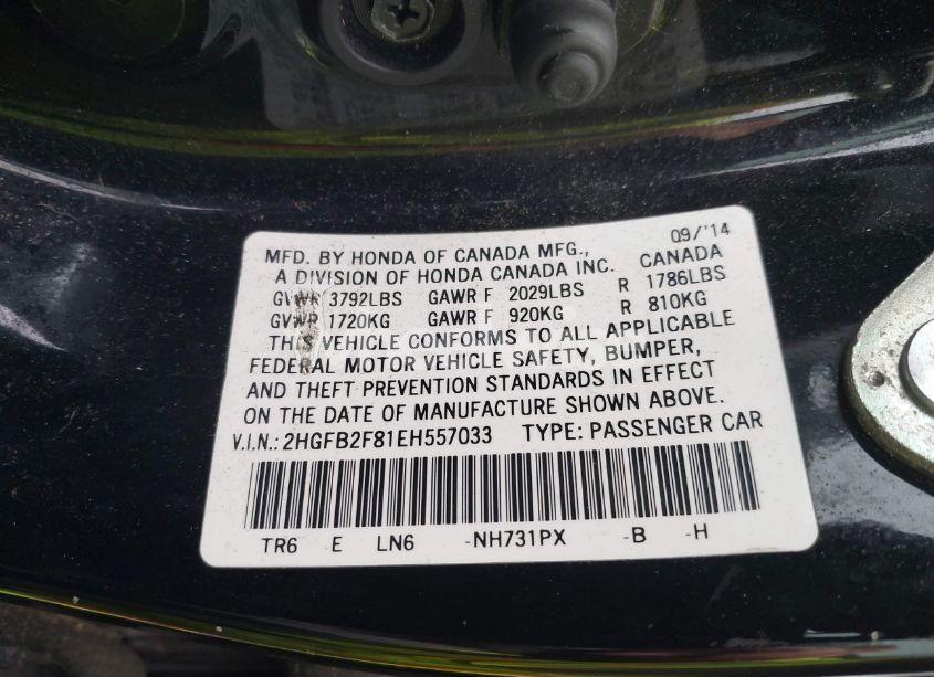 Photo 9 of 2014 Honda Civic EX (VIN 2HGFB2F81EH557033)