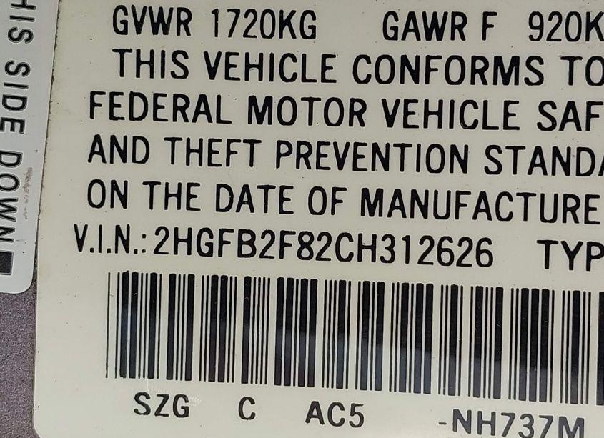 Photo 9 of 2012 Honda Civic EX (VIN 2HGFB2F82CH312626)