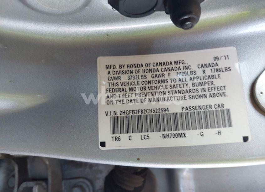 Photo 9 of 2012 Honda Civic EX (VIN 2HGFB2F82CH522594)