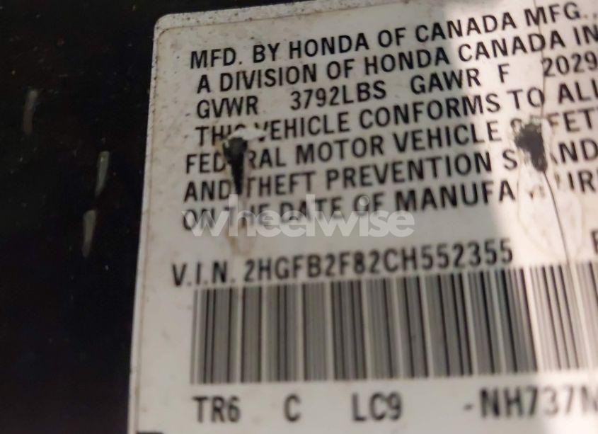 Photo 9 of 2012 Honda Civic EX (VIN 2HGFB2F82CH552355)