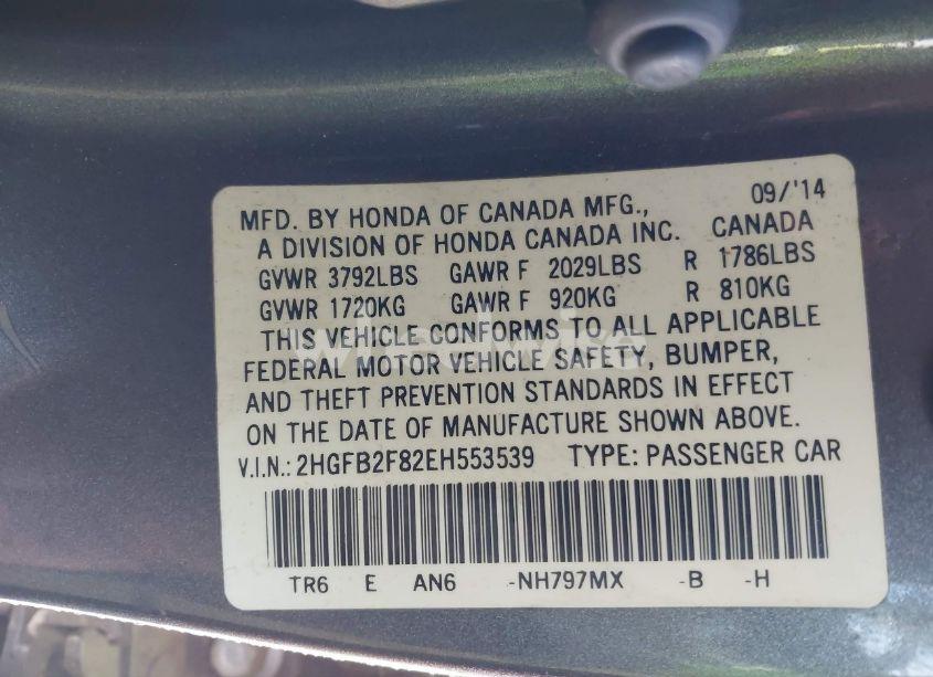 Photo 9 of 2014 Honda Civic EX (VIN 2HGFB2F82EH553539)