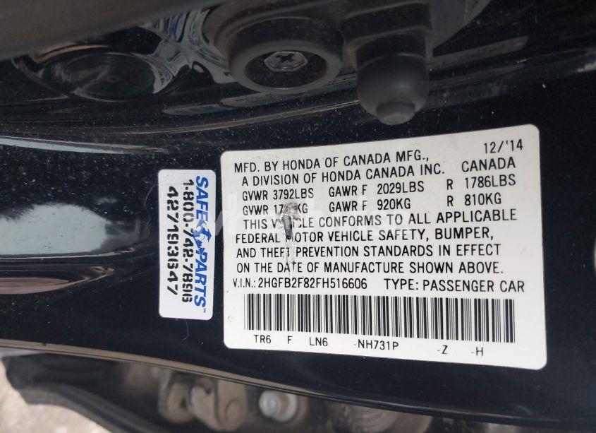 Photo 9 of 2015 Honda Civic EX (VIN 2HGFB2F82FH516606)