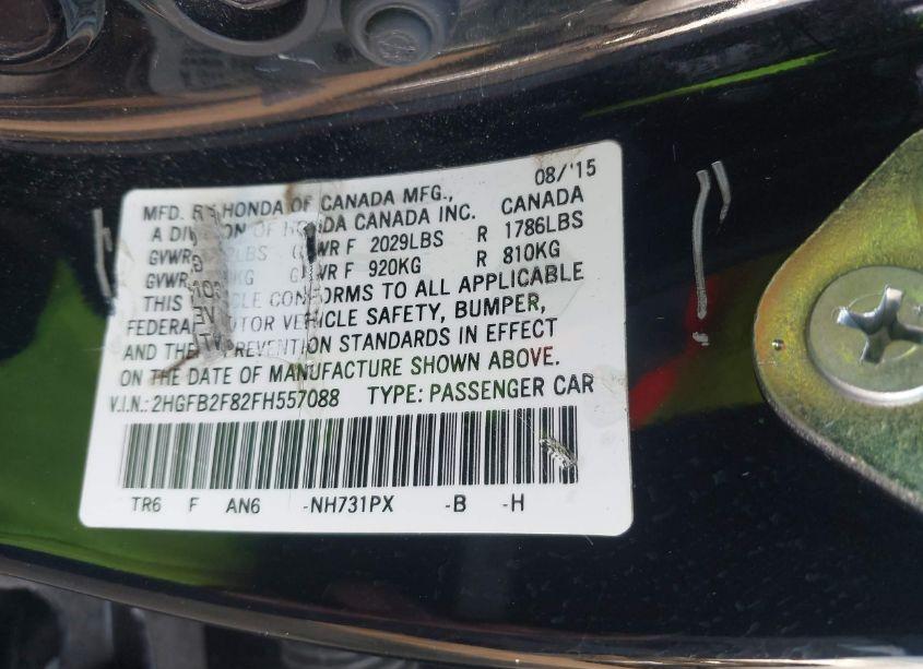 Photo 9 of 2015 Honda Civic EX (VIN 2HGFB2F82FH557088)