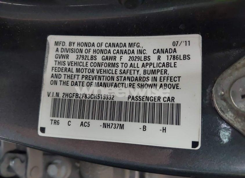 Photo 9 of 2012 Honda Civic EX (VIN 2HGFB2F83CH515332)