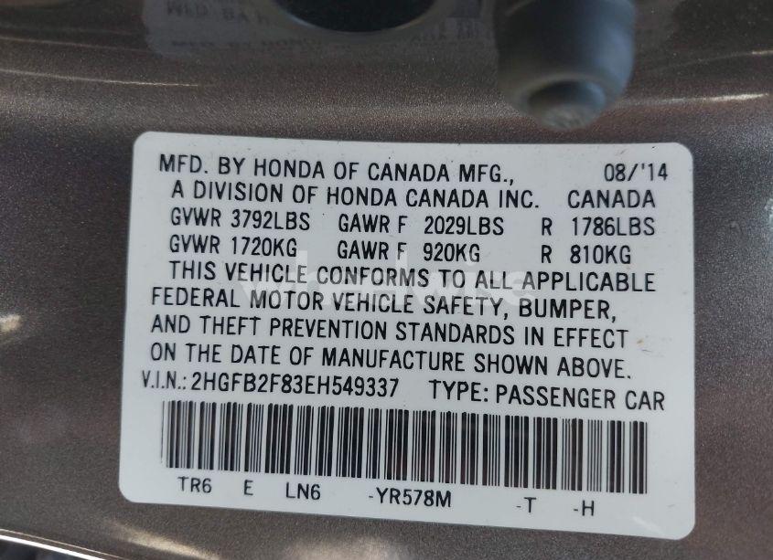 Photo 9 of 2014 Honda Civic EX (VIN 2HGFB2F83EH549337)