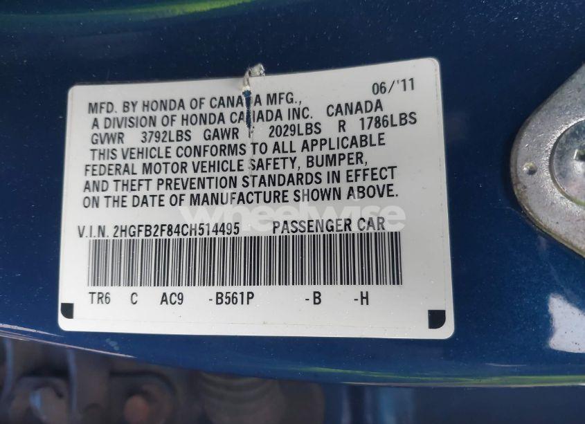 Photo 9 of 2012 Honda Civic EX (VIN 2HGFB2F84CH514495)