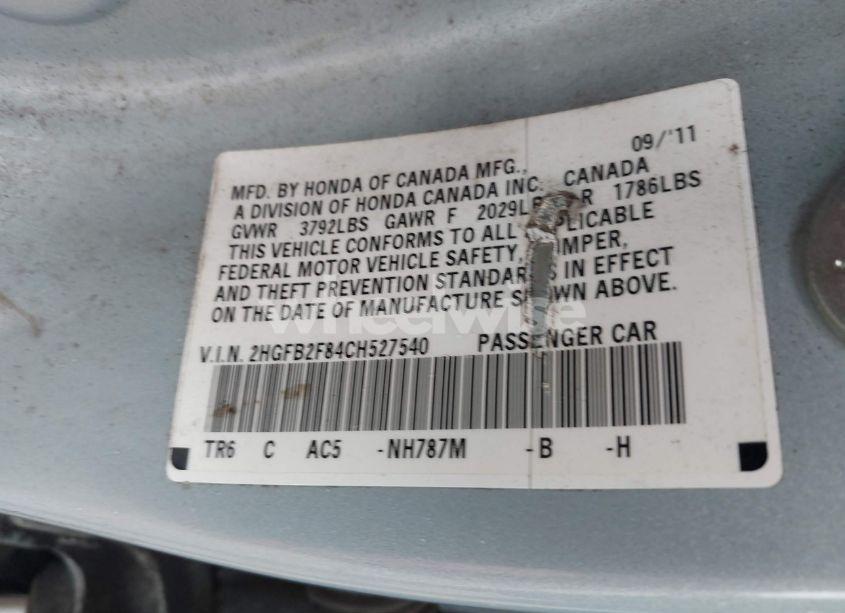 Photo 9 of 2012 Honda Civic EX (VIN 2HGFB2F84CH527540)