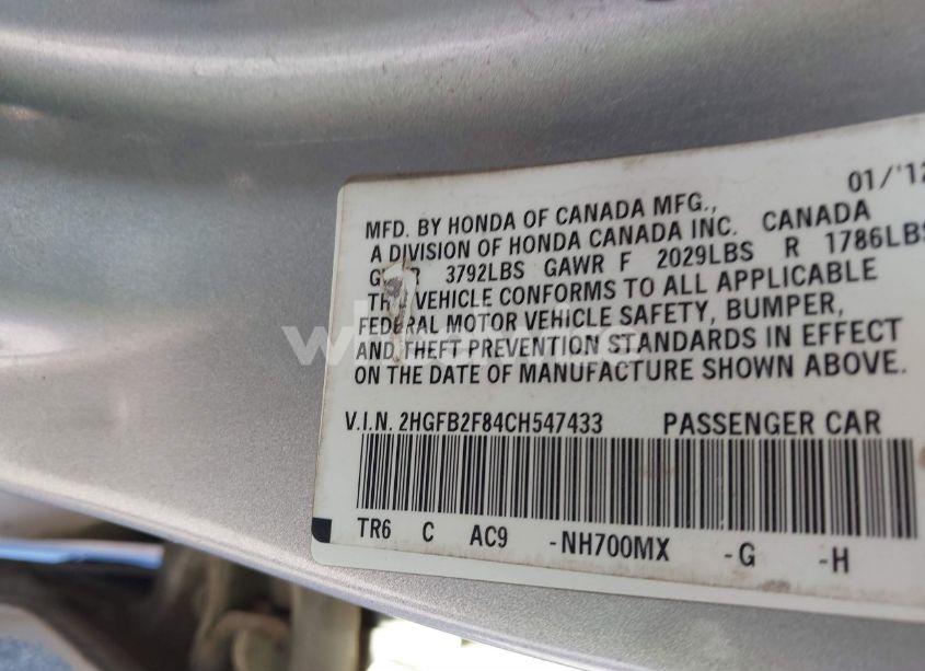 Photo 9 of 2012 Honda Civic EX (VIN 2HGFB2F84CH547433)