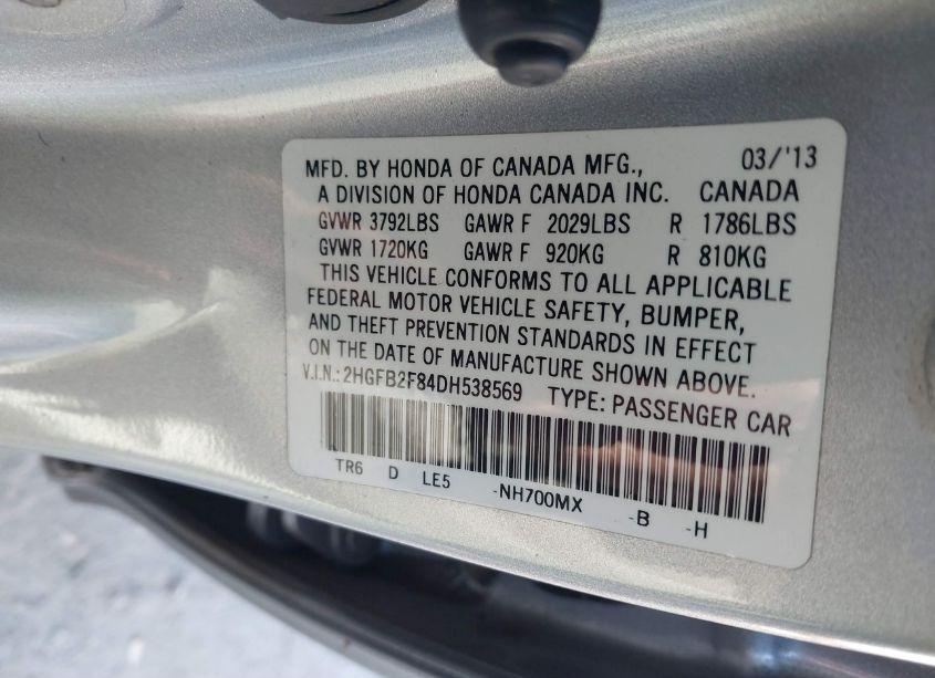 Photo 9 of 2013 Honda Civic EX (VIN 2HGFB2F84DH538569)