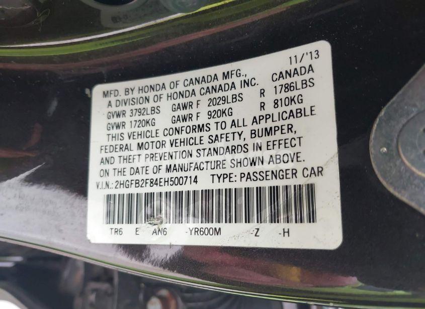 Photo 9 of 2014 Honda Civic EX (VIN 2HGFB2F84EH500714)