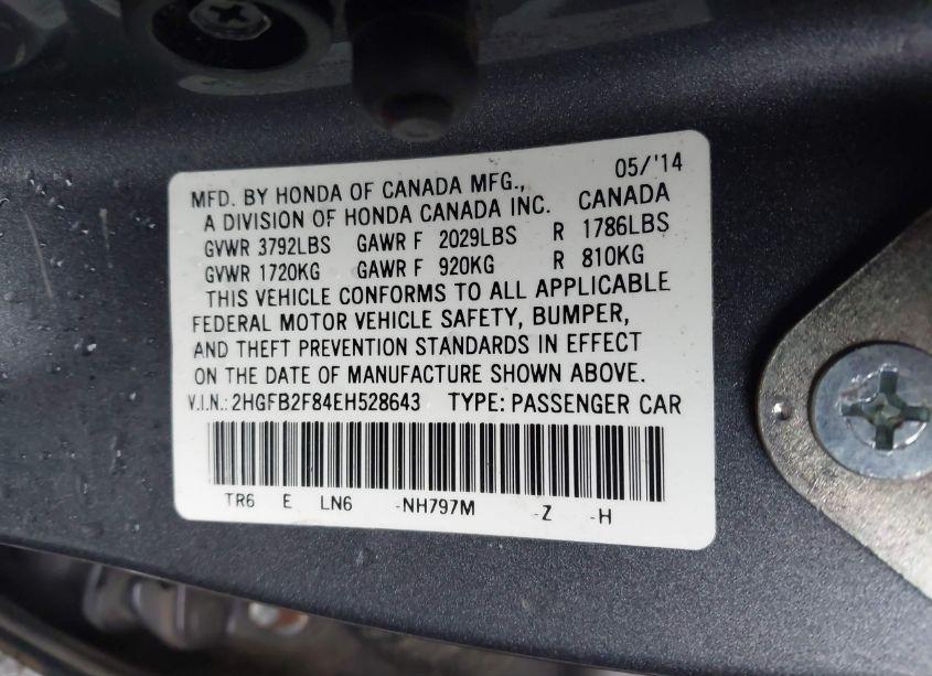Photo 9 of 2014 Honda Civic EX (VIN 2HGFB2F84EH528643)