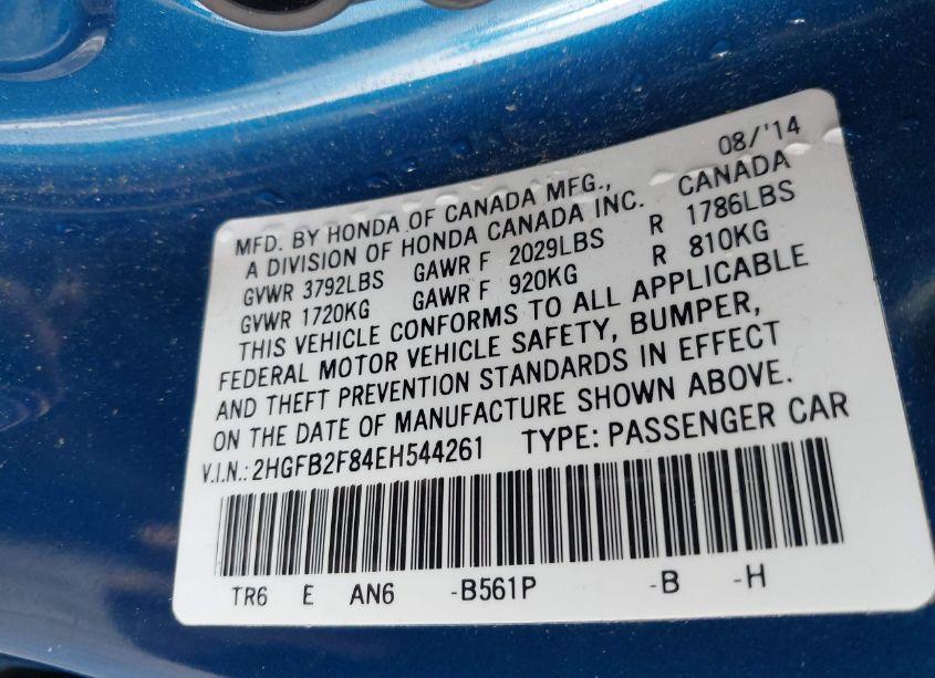 Photo 9 of 2014 Honda Civic EX (VIN 2HGFB2F84EH544261)