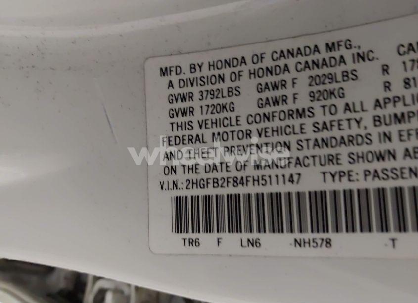 Photo 9 of 2015 Honda Civic EX (VIN 2HGFB2F84FH511147)