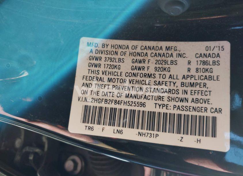 Photo 9 of 2015 Honda Civic EX (VIN 2HGFB2F84FH525596)