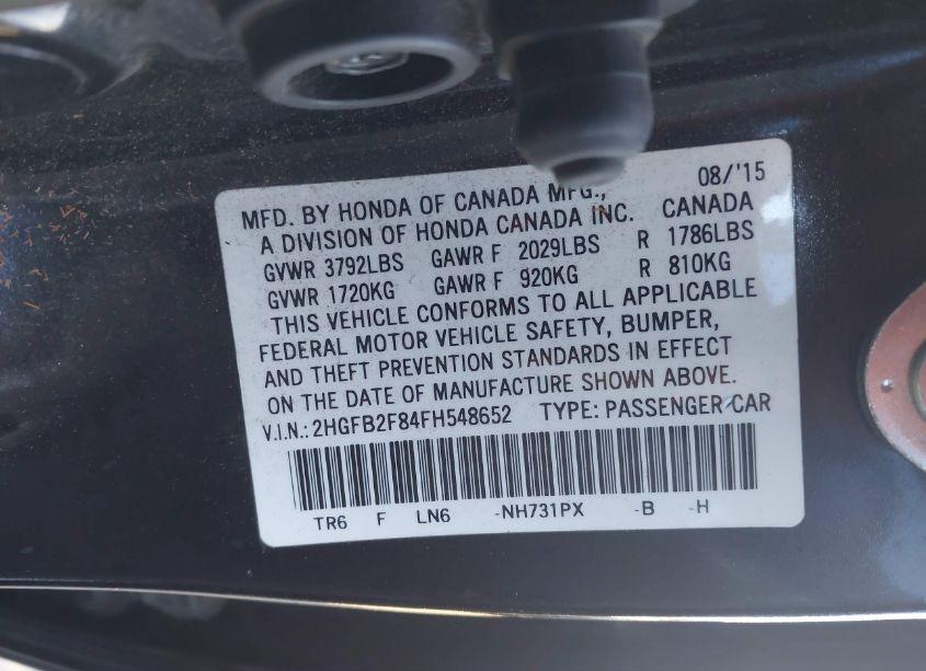 Photo 9 of 2015 Honda Civic EX (VIN 2HGFB2F84FH548652)