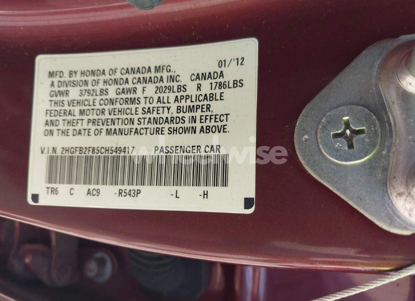 Photo 9 of 2012 Honda Civic EX (VIN 2HGFB2F85CH549417)