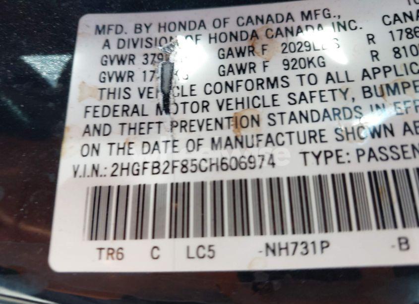 Photo 9 of 2012 Honda Civic EX (VIN 2HGFB2F85CH606974)