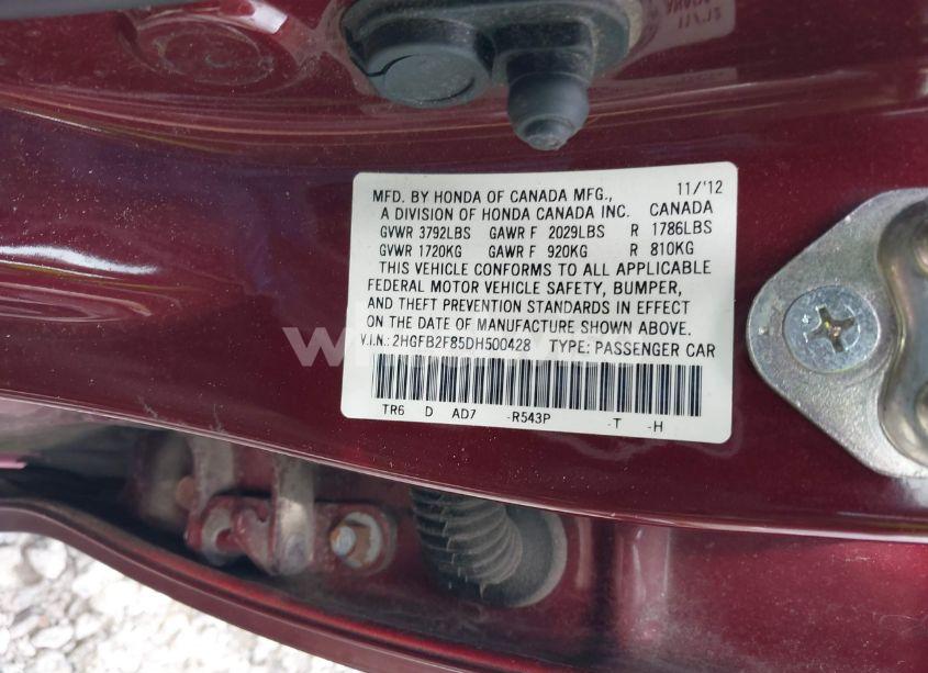 Photo 9 of 2013 Honda Civic EX (VIN 2HGFB2F85DH500428)