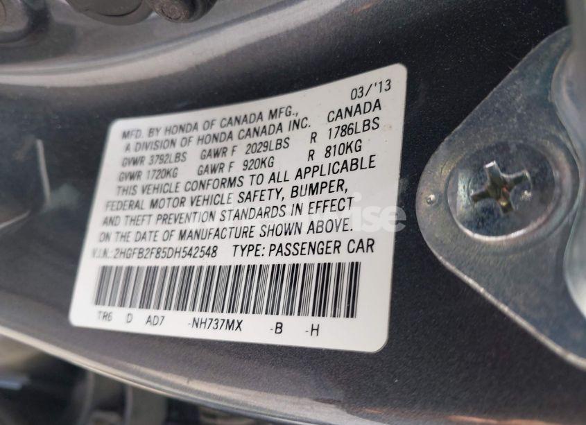 Photo 9 of 2013 Honda Civic EX (VIN 2HGFB2F85DH542548)