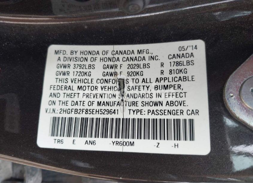 Photo 9 of 2014 Honda Civic EX (VIN 2HGFB2F85EH529641)