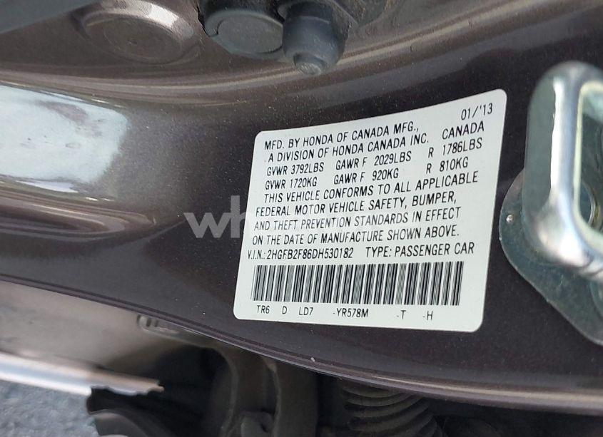 Photo 9 of 2013 Honda Civic EX (VIN 2HGFB2F86DH530182)