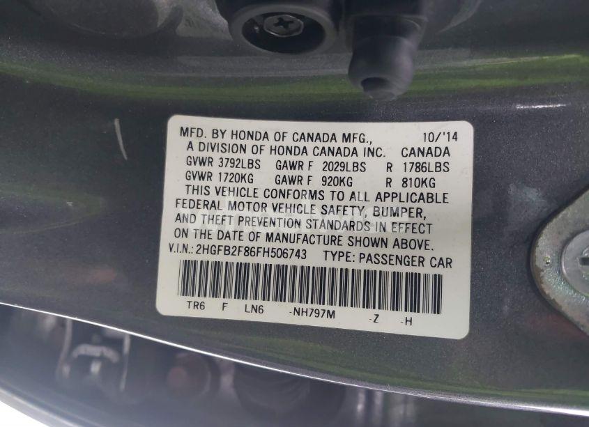 Photo 9 of 2015 Honda Civic EX (VIN 2HGFB2F86FH506743)