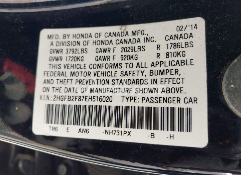 Photo 9 of 2014 Honda Civic EX (VIN 2HGFB2F87EH516020)