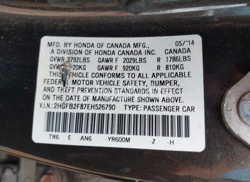 Photo 9 of 2014 Honda Civic EX (VIN 2HGFB2F87EH526790)