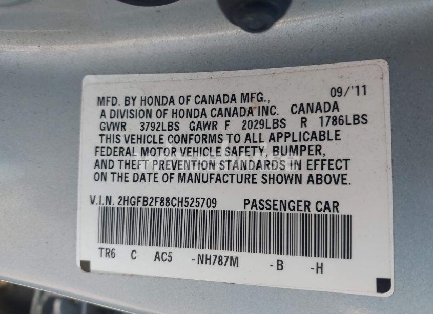 Photo 9 of 2012 Honda Civic EX (VIN 2HGFB2F88CH525709)