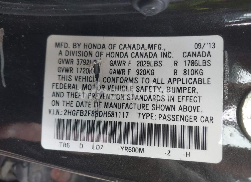 Photo 9 of 2013 Honda Civic EX (VIN 2HGFB2F88DH581117)