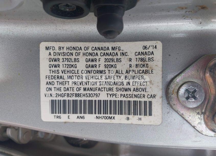 Photo 9 of 2014 Honda Civic EX (VIN 2HGFB2F88EH530797)