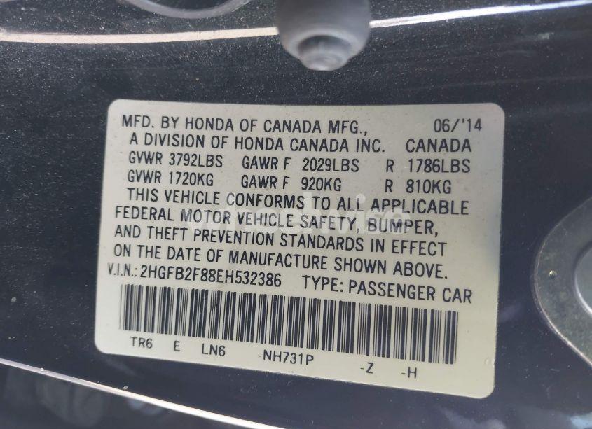 Photo 9 of 2014 Honda Civic EX (VIN 2HGFB2F88EH532386)