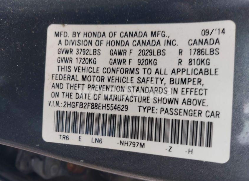 Photo 9 of 2014 Honda Civic EX (VIN 2HGFB2F88EH554629)